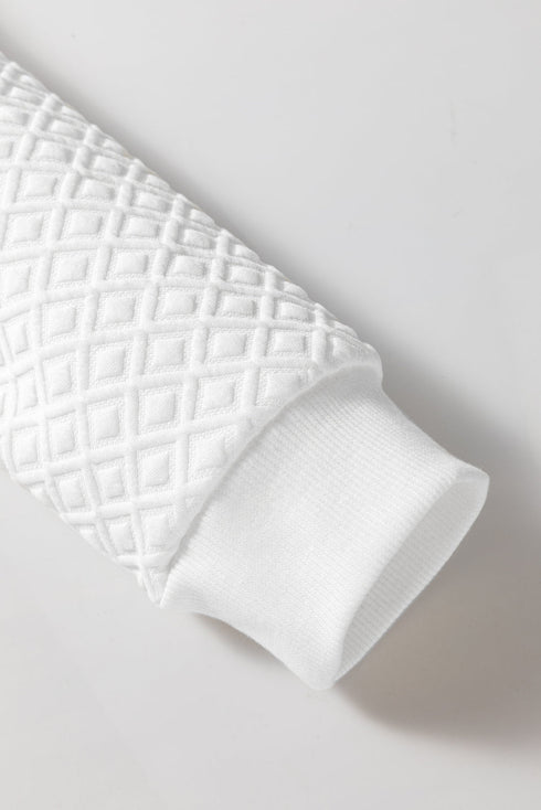 Textured Checkered Puff Long Sleeve Round Neck Top