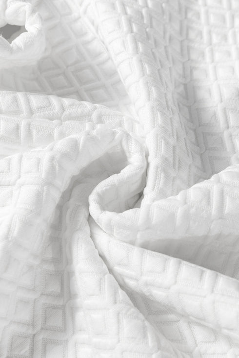 Textured Checkered Puff Long Sleeve Round Neck Top