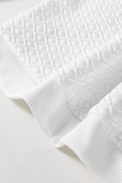 Textured Checkered Puff Long Sleeve Round Neck Top