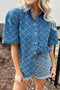 Textured Checkered Short Sleeve Button Up Denim Shirt