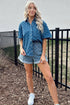 Textured Checkered Short Sleeve Button Up Denim Shirt