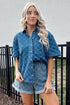 Textured Checkered Short Sleeve Button Up Denim Shirt