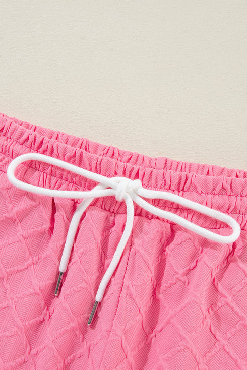Textured Checkered Tee And Drawstring Short Sets