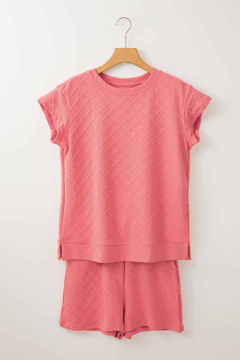 Textured Checkered Tee And Drawstring Short Sets