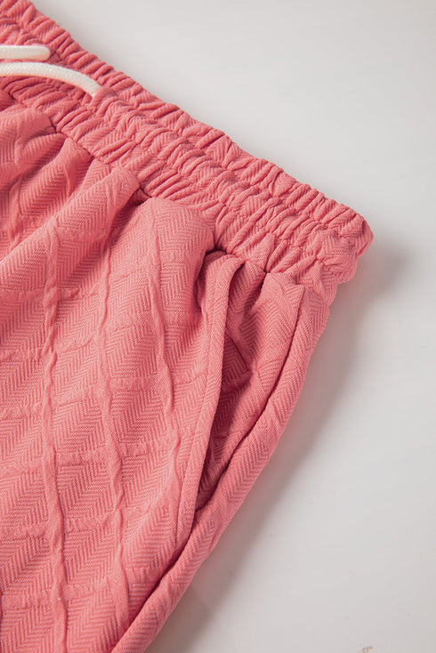 Textured Checkered Tee And Drawstring Short Sets