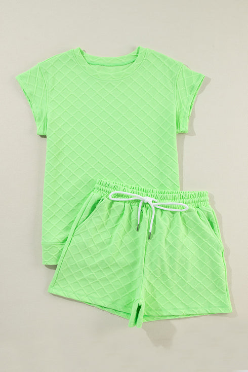 Textured Checkered Tee And Drawstring Short Sets