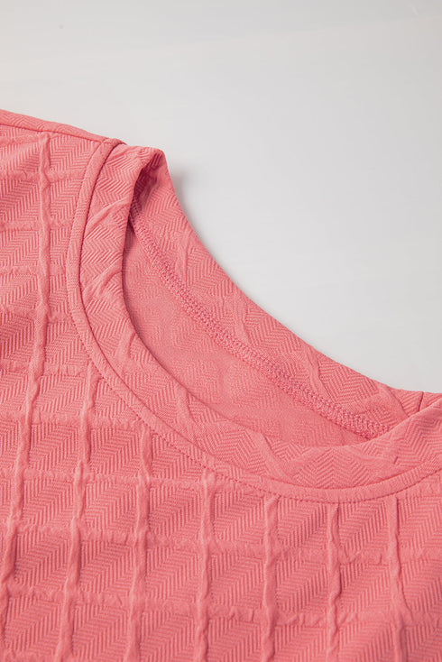 Textured Checkered Tee And Drawstring Short Sets