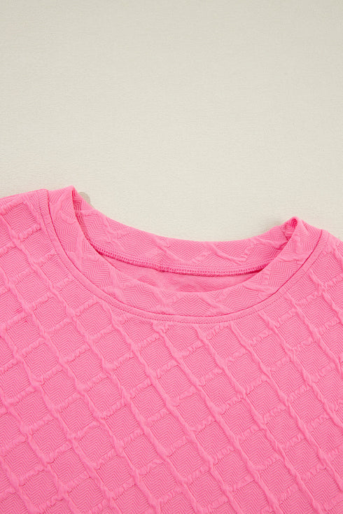 Textured Checkered Tee And Drawstring Short Sets
