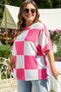 Textured Checkered Waffle Knit Round Neck T Shirt