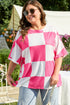 Textured Checkered Waffle Knit Round Neck T Shirt