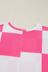 Textured Checkered Waffle Knit Round Neck T Shirt