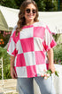 Textured Checkered Waffle Knit Round Neck T Shirt