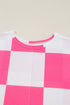 Textured Checkered Waffle Knit Round Neck T Shirt