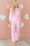 Textured Chenille Heart Print Wide Leg Pant Set