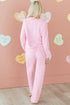 Textured Chenille Heart Print Wide Leg Pant Set