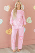 Textured Chenille Heart Print Wide Leg Pant Set