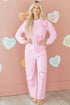 Textured Chenille Heart Print Wide Leg Pant Set