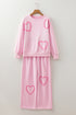 Textured Chenille Heart Print Wide Leg Pant Set