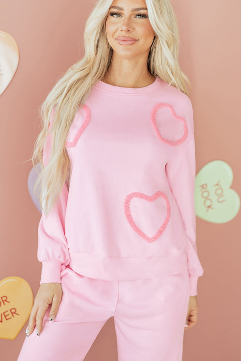 Textured Chenille Heart Print Wide Leg Pant Set