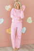 Textured Chenille Heart Print Wide Leg Pant Set