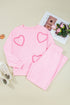 Textured Chenille Heart Print Wide Leg Pant Set