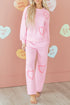 Textured Chenille Heart Print Wide Leg Pant Set