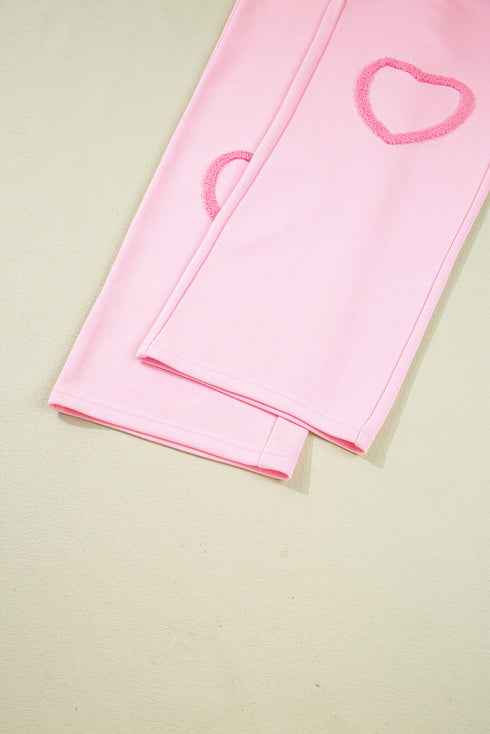 Textured Chenille Heart Print Wide Leg Pant Set
