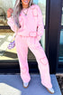 Textured Chenille Heart Print Wide Leg Pant Set