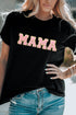 Textured Chenille Mama Letter Graphic Short Sleeve Tee