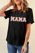 Textured Chenille Mama Letter Graphic Short Sleeve Tee