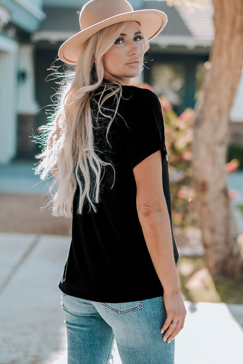 Textured Chenille Mama Letter Graphic Short Sleeve Tee