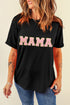 Textured Chenille Mama Letter Graphic Short Sleeve Tee