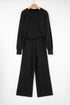 Textured Chest Pocket Long Sleeve Wide Leg Pant Sets