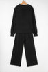 Textured Chest Pocket Long Sleeve Wide Leg Pant Sets