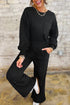 Textured Chest Pocket Long Sleeve Wide Leg Pant Sets
