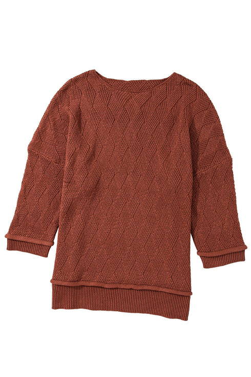 Textured Chevron Knit Drop Shoulder Tunic Sweater