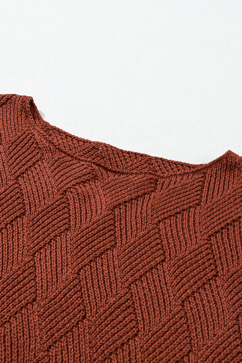 Textured Chevron Knit Drop Shoulder Tunic Sweater