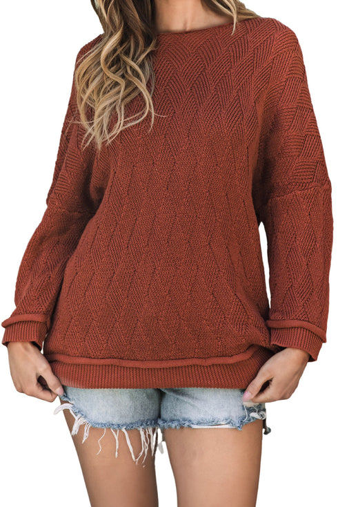 Textured Chevron Knit Drop Shoulder Tunic Sweater