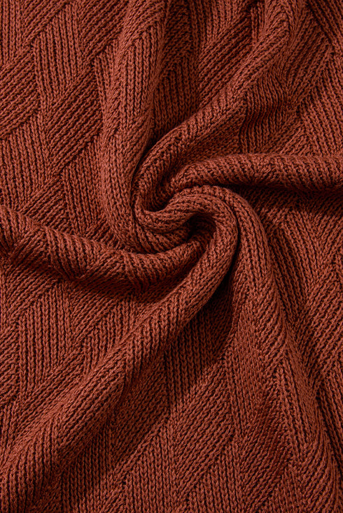 Textured Chevron Knit Drop Shoulder Tunic Sweater