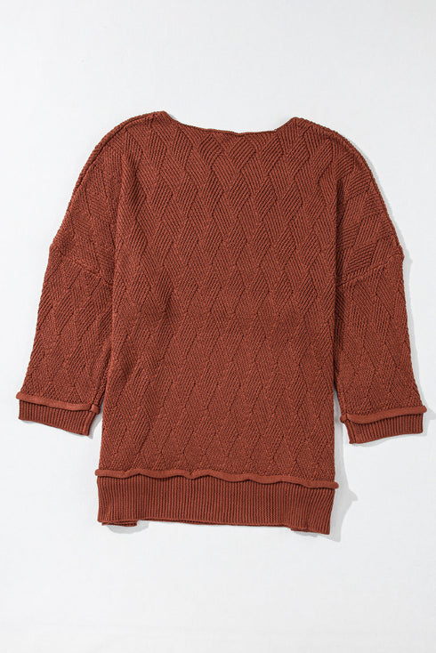 Textured Chevron Knit Drop Shoulder Tunic Sweater