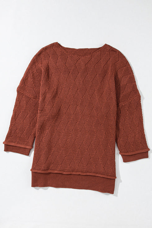 Textured Chevron Knit Drop Shoulder Tunic Sweater