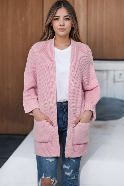 Textured Chunky Knit Open Front Slouchy Cardigan