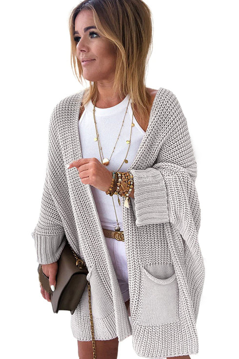 Textured Chunky Knit Open Front Slouchy Cardigan