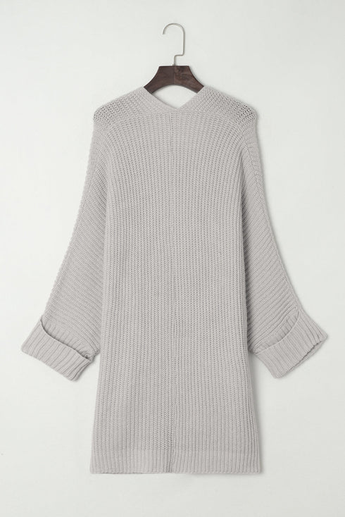 Textured Chunky Knit Open Front Slouchy Cardigan
