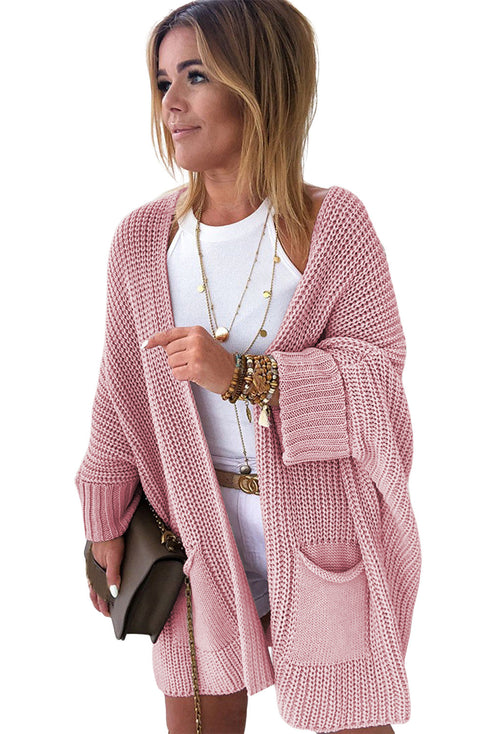 Textured Chunky Knit Open Front Slouchy Cardigan