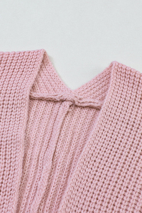 Textured Chunky Knit Open Front Slouchy Cardigan