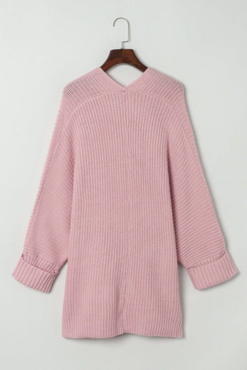 Textured Chunky Knit Open Front Slouchy Cardigan