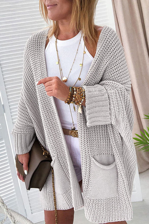 Textured Chunky Knit Open Front Slouchy Cardigan