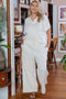 Textured Collared Top And Wide Leg Pants Loungewear