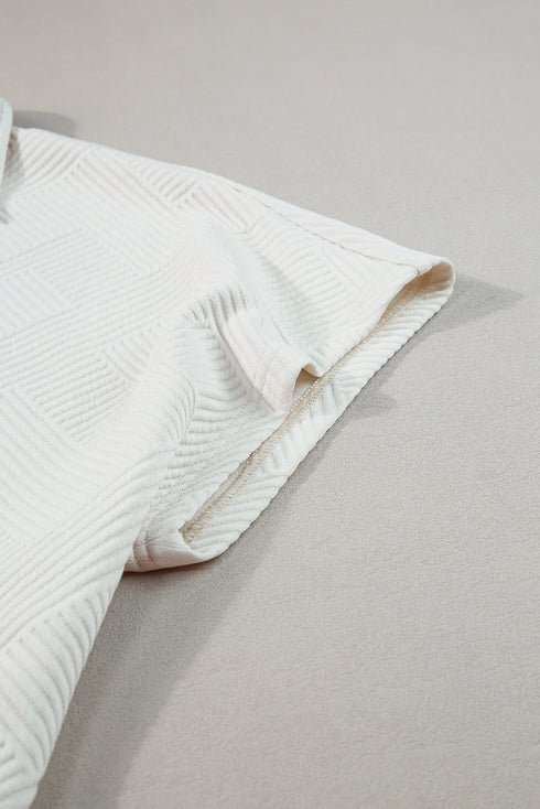 Textured Collared Top And Wide Leg Pants Loungewear